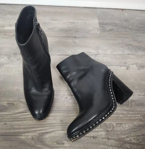 Coach Women's Sz. 7.5B Black Leather Justina Bead Chain Booties - Picture 1 of 10