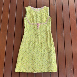 Vintage 60s Mod Dress Mini Gogo Style Green Floral Betty Barday - Picture 1 of 10