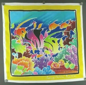 LRG THAILAND 22" x 22" hand-painted BATIK PANEL TROPICAL FISH #26 VIBRANT SUPERB - Picture 1 of 1