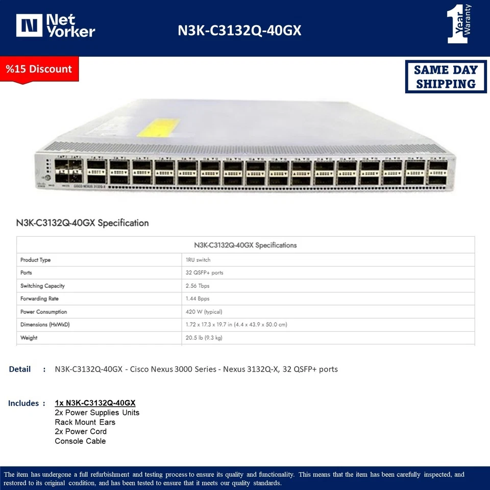 Cisco Nexus N3K-C3132Q-40GX 3132Q-X 32-Port QSFP+ - Same Day Shipping - Image 1 of 1