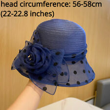 Vintage Style Women Polka Dots Mesh Bucket Top Hat Cap 3D Flower Prom Banquet