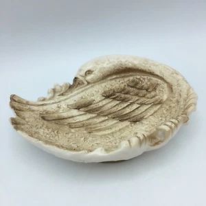 "Plato cisne japonés vintage cerámica marcado blanco marrón plato joyería tocador 7""" - Imagen 1 de 8
