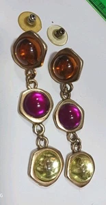 Vintage Ohrringe Schmuck Cabochon goldfarben Hänger Metall  - Bild 1 von 7