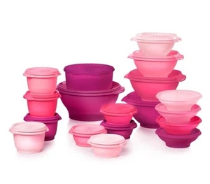 Tupperware SET CIOTOLE SERVILIER 36 pz pastello Starburst sigillo rosa/viola NUOVO - Foto 1 di 11