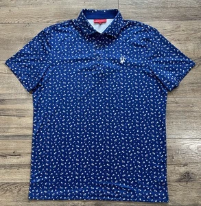 Redvanly Golf Shirt Mens Medium Polo Flowers Floral Print Blue White - Picture 1 of 11