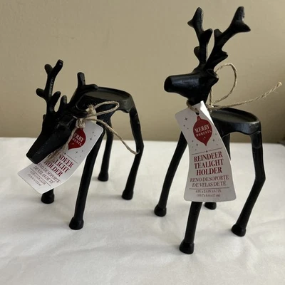 NEW! Aldi Merry Moments Reindeer~ Deer Stag Tealight Candle Holder~Black ~2 Pcs - Image 1 of 4