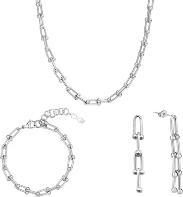 Elegante Set Di Gioielli Da Donna in Argento | Braccialetto, Collana E Orecchini - Immagine 1 di 4