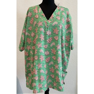 UA Scrubs Gingerbread Cookie Print Holiday Scrub Top Size 4X - Image 1 of 4