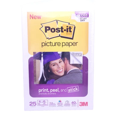 Post it Picture Paper 4x6” 25 Matte Sheets Print Peel Stick Double Adhesive New - Image 1 of 4