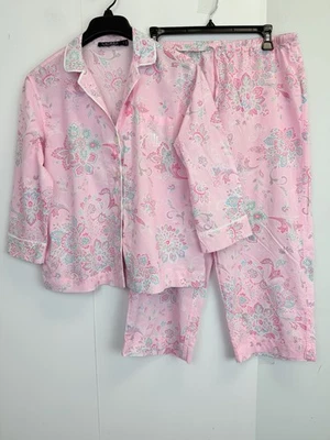 Juego de pijama de 2 piezas capris con botones florales rosa azul Lauren Ralph Lauren para mujer M Foto 1 de 4