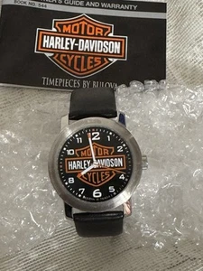 Harley Davidson Bulova License Watch Black Genuine Leather Strap 2005 50m WR Vtg - Picture 1 of 14