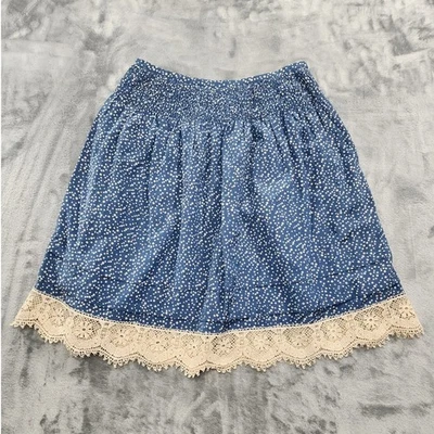 Falda Sundance Mujer 4 Azul Crema Seda Algodón Lunares Encaje Cintura Calada Foto 1 de 4