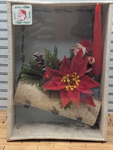 Rare VTG MCM Kitschy Christmas Flocked Santa Birch Log Table Top Decoration See - Picture 1 of 7