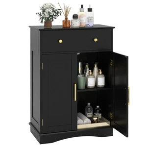 COSTWAY Floor Storage Cabinet Modern Buffet Sideboard with Drawer & Doors-Black - Picture 1 of 10