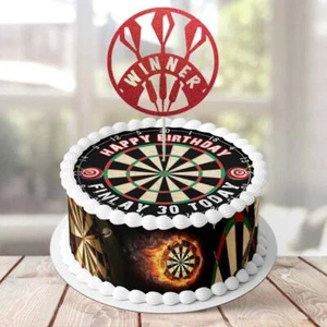 PERSONALISED EDIBLE Icing Cake Topper Toppers 7.5inch round DARTSBOARD Dartboard - Picture 1 of 6