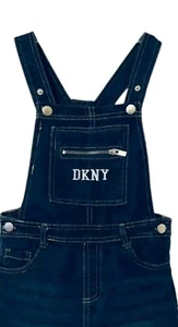 DKNY Overall Jean Denim Blue Jean Shorts Girls Size 5 Spellout EUC - Picture 1 of 11