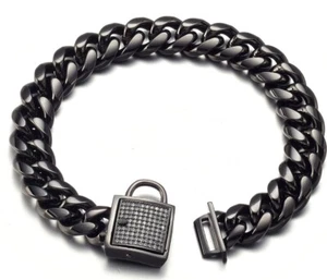 Black Dog Chain Collar Metal Stainless Steel Cuban Link Chain Strong 10mm, 10" - Picture 1 of 8