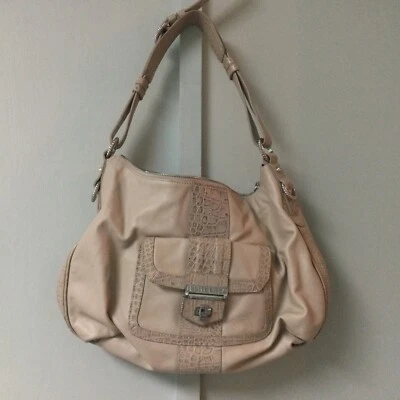 Judith Ripka Purse Tote Shoulder Hand Bag Mauve Beige Zip Close Leather - Image 1 of 4