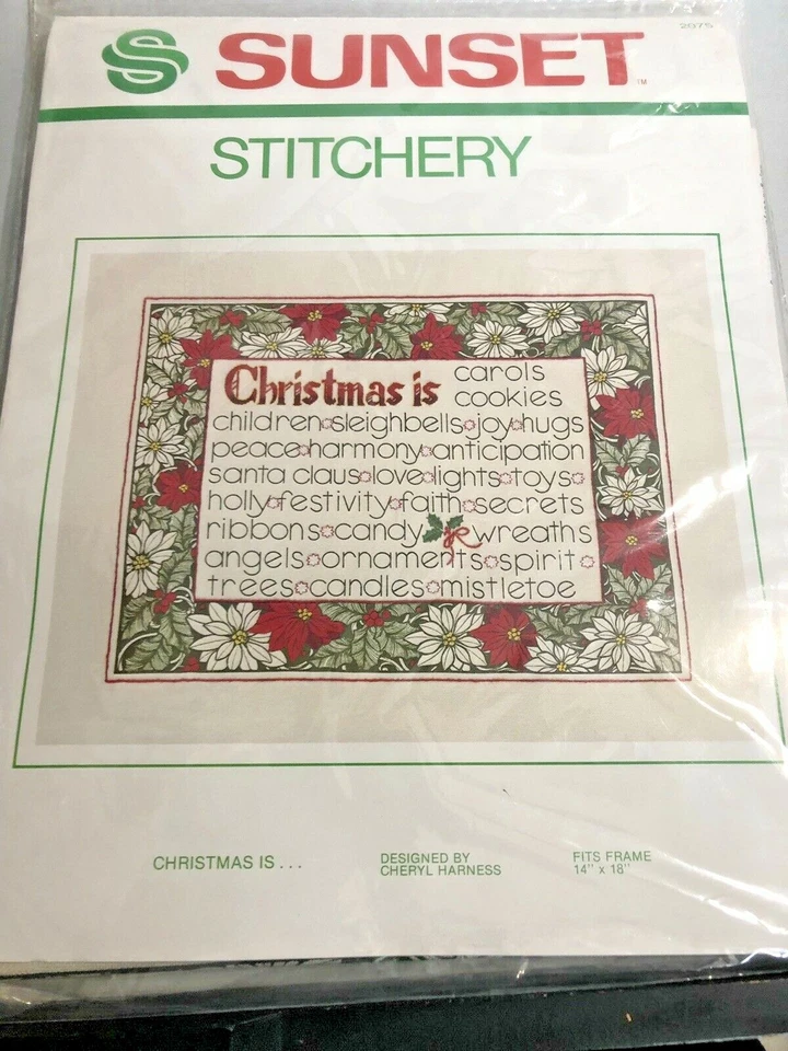 Nuevo Kit Bordado Puesta de Sol Nuevo en Paquete Lista de lo que es Navidad 17x21 Tela Estampada Foto 1 de 4