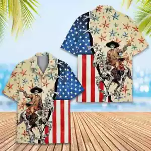 Skeleton Cowboy Hawaiian Shirt , Button Down Full Size S-5XL - Picture 1 of 2