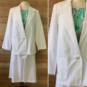 Vintage 1980’s White Matching Two Piece Skirt Jacket Suit Sz Size Large - Picture 1 of 9