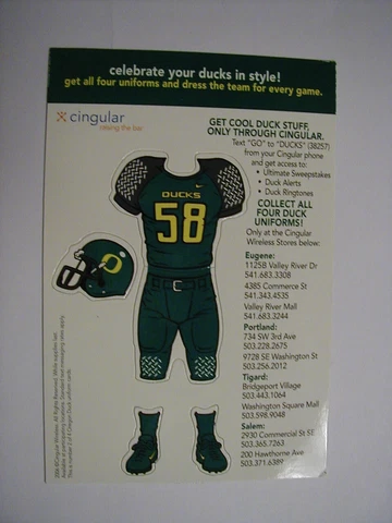 Cingular U O University Oregon Ducks Football Magnet 2006 #58 Green Uniform UO Cover