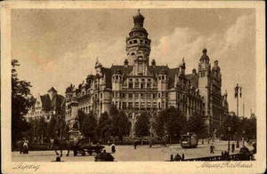 Leipzig Sachsen s/w AK 1924 gelaufen Straßenpartie am Neuen Rathaus Straßenbahn - Picture 1 of 2