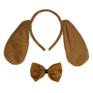 Brown Puppy Dog Ears Headband & Bow Tie Costume Set - Adult Kids Halloween Kit - Picture 1 of 3