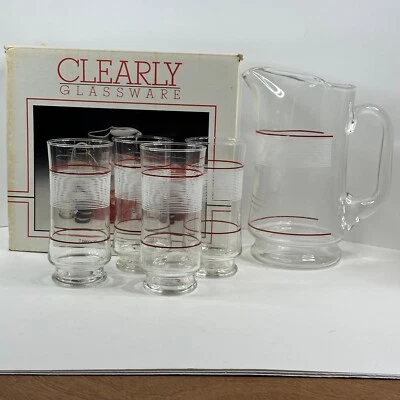 Juego de bebidas de vidrio vintage Crisa Contempo de 5 piezas con caja jarra y 4 vasos Foto 1 de 4