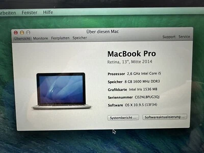 Apple MacBook Pro Retina 13,3 Zoll Model A1502 EMC 2875 Intel i5 128GB SSD 8GB - Bild 1 von 4