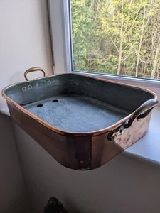 Antique Copper Country House Roasting Pan with Drainer (usually missing). - Picture 1 of 7