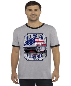 Classic Car American Flag T-shirt Americana Mens Tee Shirt Dad Gifts Fathers Day - Picture 1 of 1