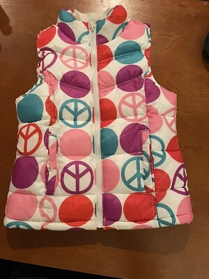 Antiguo Chaleco Puff Azul Marino Signo de la Paz y Lunares Niñas Chaleco, Multicolor Foto 1 de 4