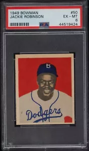 1949 Bowman BB Card # 50 Jackie Robinson ROOKIE RC PSA 6 EXMT (MGD2)