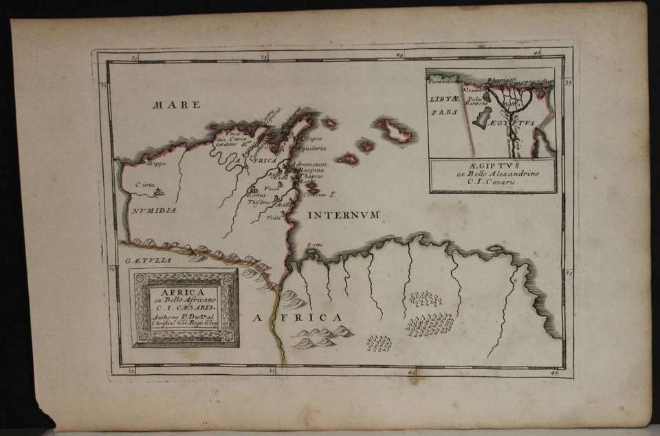 TUNISIA LIBYA NORTH AFRICA 1677 PIERRE DU VAL UNUSUAL ANTIQUE COPPER ENGRAVEDMAP - Image 1 of 1