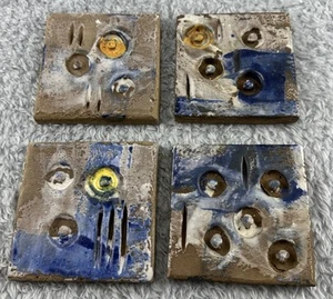 Vintage Artisan Tiles Abstract Design Lot Of 4 MCM 3 3/4” x 3 3/4” - Picture 1 of 13