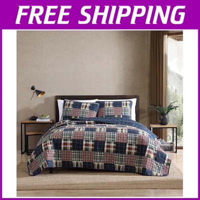 Juego de edredón y farsa doble - Madrona azul marino/rojo - ligero Foto 1 de 4