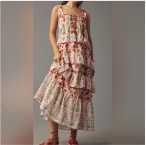 Vestido midi Anthropologie sin mangas cuello cuadrado en capas talla 1X - Imagen 1 de 7