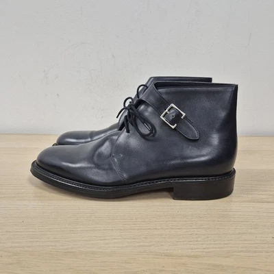 John Lobb Combe Dark Navy Leather Chelsea Ankle Derby Dealer Boots Size Uk 7 — 第 1/4 张图片