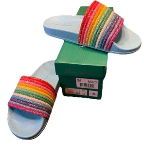 Lauren Lorraine Ria Blue Size 7 Rainbow Glitter Sandal Slides New in Box - Picture 1 of 4