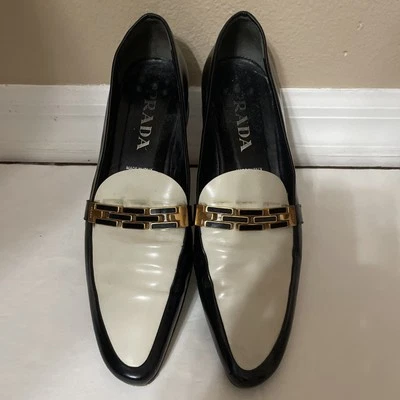 Prada Pointy toe Buckle black & white Flats Slip On (Italy)  Size IT  38 1/2 - Image 1 of 4