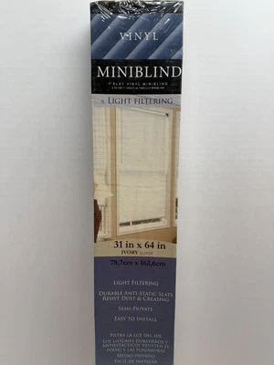 Vinyl Light Filtering Mini Blinds 31X64 Inch, 1 Inch Slat Ivory Color - Image 1 of 4