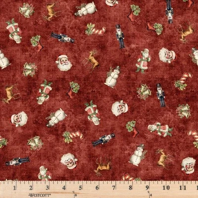 QUILTING TREASURES Wonderful Christmastime Christmas Toss Light Brick 30339 Fabric by the half yd