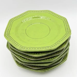 PV Pleasant Village Italy Pottery Ceramic Green Plates Signed Vivid Color READ - Picture 1 of 6