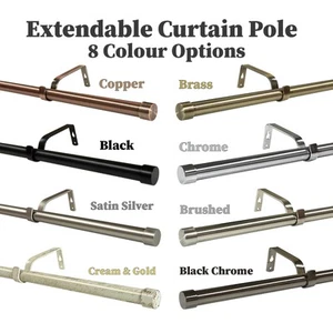 Extendable Curtain Pole Rod 19mm Riga Finials & Heavy Duty Fittings 75cm - 300cm - Picture 1 of 43