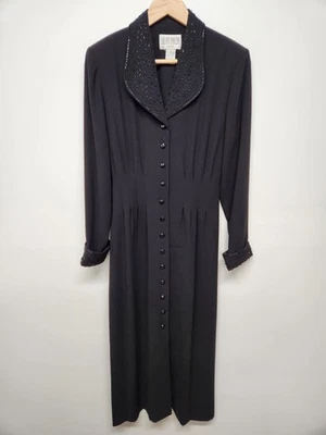 Vintage Julian Taylor Beaded Accent Long Sleeve Midi Dress, Size 10, In Black - Image 1 of 4
