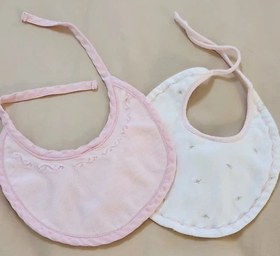 Lot 2 Gymboree Vintage Bibs Pink White Flowers Tie One Size - Image 1 of 4
