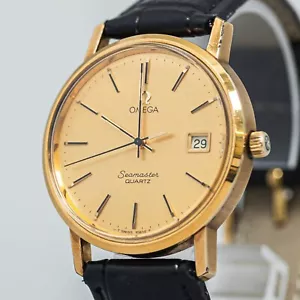 *NEAR MINT* Vintage OMEGA Seamaster Cal.1342 Quartz Push Crown Gold Dial Men's - Picture 1 of 16