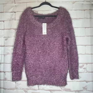 Nuevo con etiquetas Suéter Difuso New York & Co Talla M Púrpura Metálico Manga Larga Ancho Cuello Redondo - Imagen 1 de 8