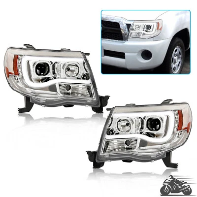 Chrome Housing LED Tube Projector Headlights For 2005-2011 Toyota Tacoma 05-11 - Image 1 of 4